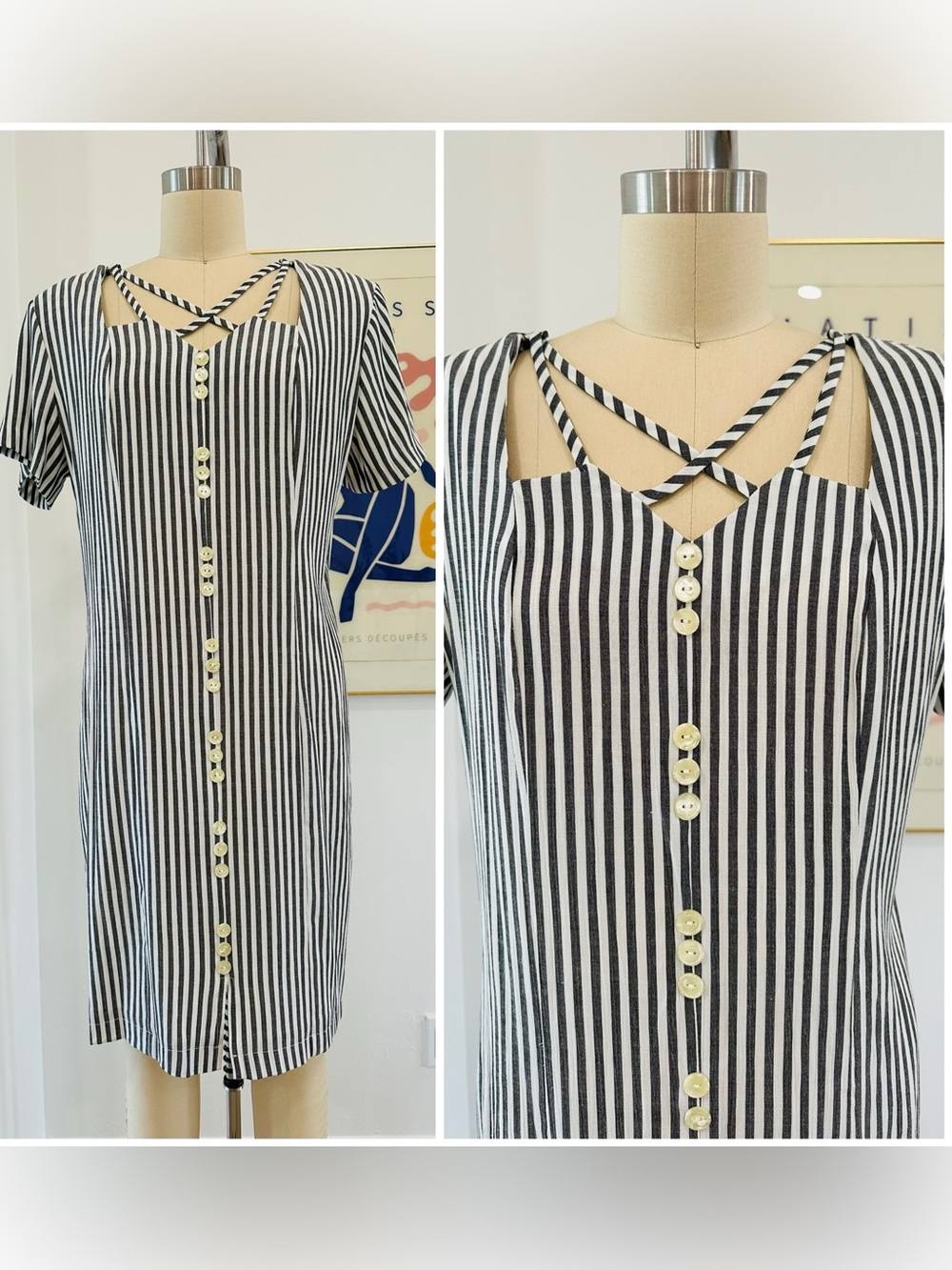 Vintage 80’s Striped Button-Front Short Sleeve Dress